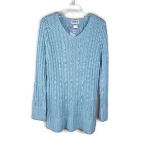 Tribeca Studio Sweater Women's M Light‎ Blue Ribbed Knit V Neck Long Sleeve